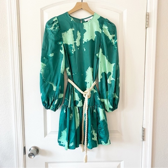 ALEXIS x Target Green Puff Sleeve Rope Belt Mini Dress Sz XS - Picture 4 of 12